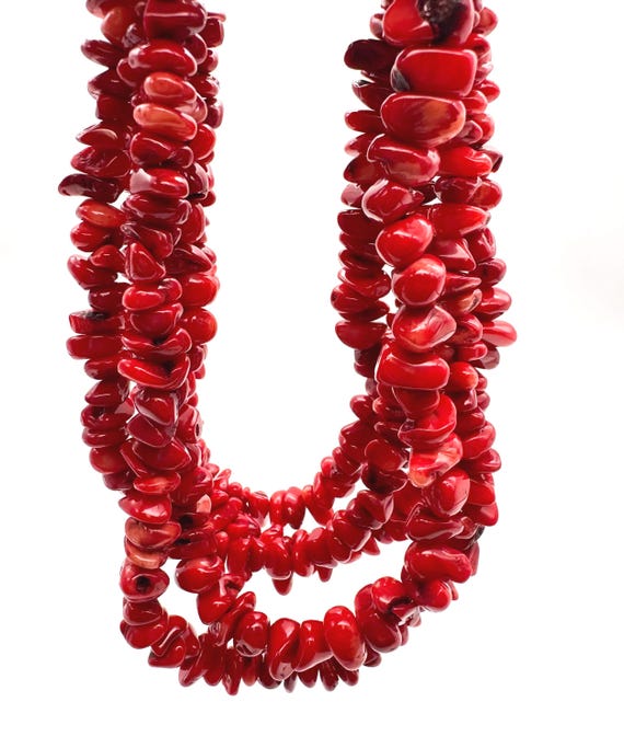 Natural Red  Sponge Coral Nugget Pebble Beads • Genuine 10mm Polished Stone Stick Chips Beads • Vibrant Crimson Sea Coral Strand - RC10