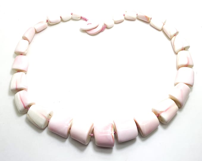 Natural Queen Conch Necklace, Light Pink White Queen Conch Shell Barrel Cylinder Beads Handmade Beaded Necklace Length 20" - PG277D
