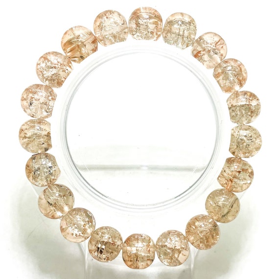 Crackle Quartz Handmade Cracked Crystal 8mm 10mm Polished Smooth Gemstone Bracelet (Ivory) - PGB239Q