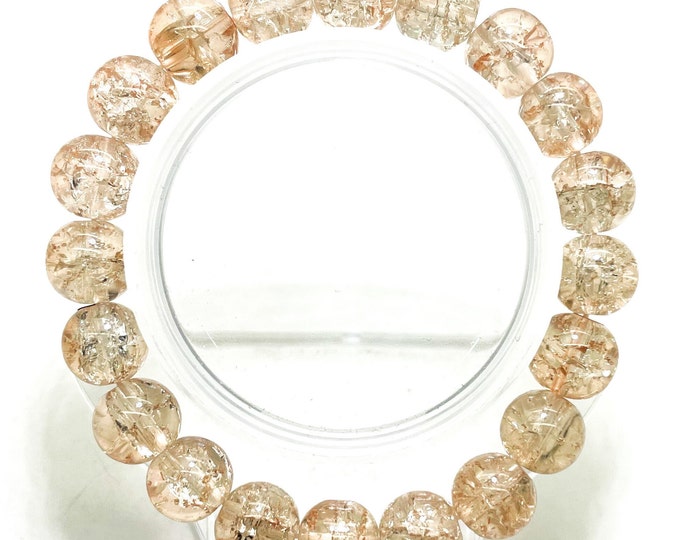 Crackle Quartz Handmade Cracked Crystal 8mm 10mm Polished Smooth Gemstone Bracelet (Ivory) - PGB239Q