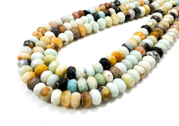 Natural Amazonite Beads, Green Brown Amazonite Faceted Rondelle Polished Smooth Gemstone - RDF01