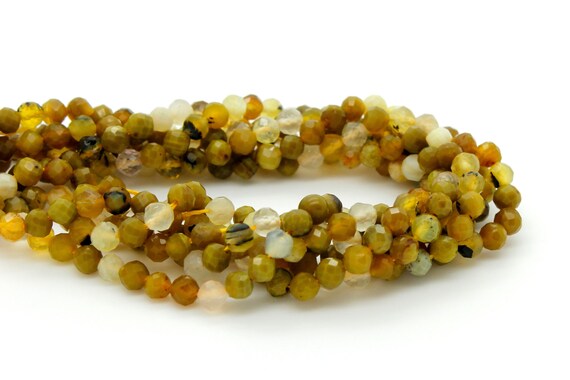 Natural Agate Beads, Natural Yellow Agate Faceted Round Ball Sphere Loose Gemstone Beads - RNF71