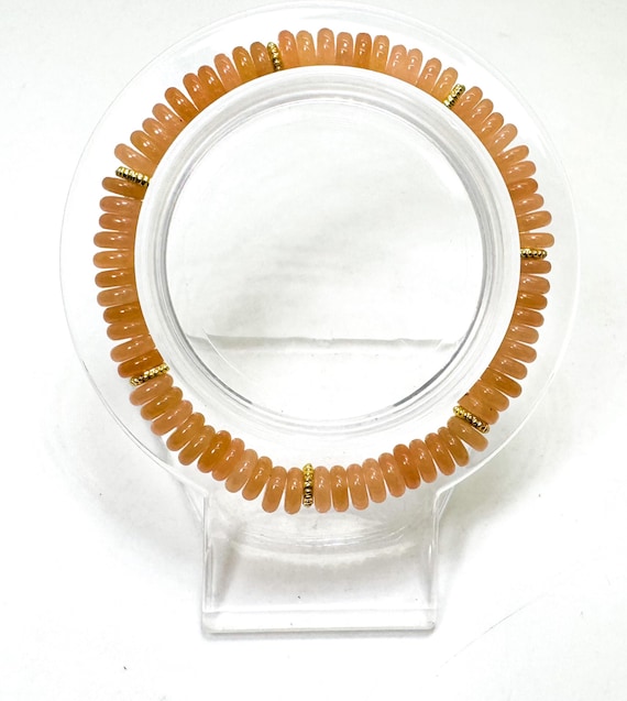 Handmade Orange Aventurine Rondelle Bracelet 6.5" – 6mm Gemstone Beads with Gold Spacers - PGB8R29
