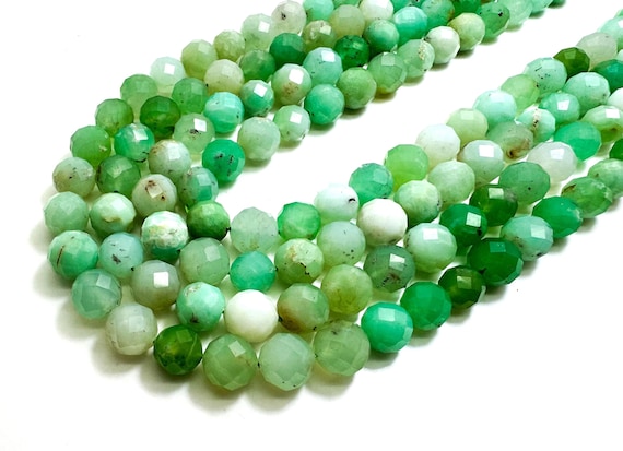 Natural Faceted Chrysoprase Beads: Grade AA Green Gemstone, 10mm Full Strand - RNF114A