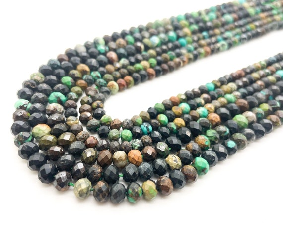 Hubei Turquoise Faceted Rondelle Beads 2x3mm 3x4mm 4x6mm Blue Green Matrix Untreated Gemstone Beads Jewelry Makingd - RDF94