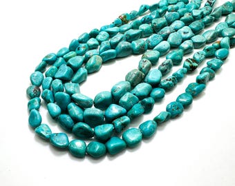 Natural Turquoise Beads, Genuine Blue Arizona Kingman Turquoise Nugget Pebble Gemstone Beads (Assorted Size) - PGS406