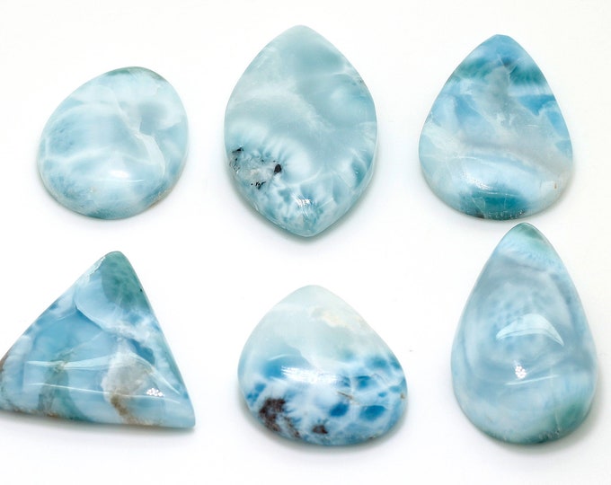 Natural Dominican Larimar Cabochon - Chips Rock Stone Gemstone Pear Tear Oval Round Shape Beads for Ring Necklace Pendant Jewelry - PGL86
