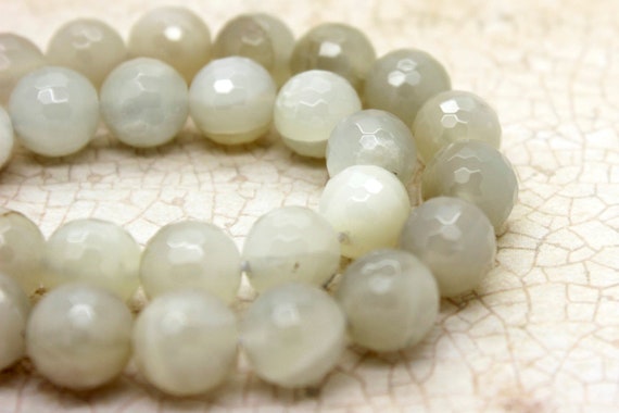 Natural Moonstone Beads, Gray Creamy Moonstone Faceted Round Ball Sphere Loose Beads Natural Gemstone (6mm 8mm 10mm 12mm) - PG55