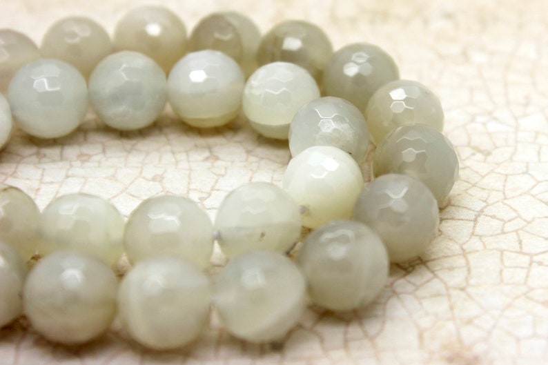 Natural Moonstone Beads, Gray Creamy Moonstone Faceted Round Ball Sphere Loose Beads Natural Gemstone 6mm 8mm 10mm 12mm PG55 image 1