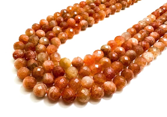 Genuine Fire Sunstone Beads, AAA Natural Orange Golden Firey Sunstone Faceted Round 6mm 8mm Gemstone Beads - RNF46