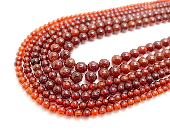 Natural Hessonite Garnet Gemstone Grade AAA Round 4mm 5mm 7mm Smooth Polished Beads - RN169
