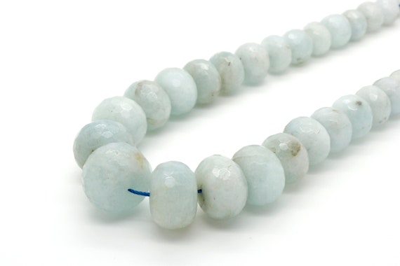 Aquamarine Beads, Natural Blue Aquamarine Faceted Rondelle Grade AAA Gemstone Beads Assorted Size - Full Strand - RDF24