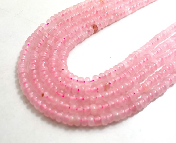 Rose Quartz Beads, Natural High Quality Pink Rose Quartz Smooth Polished Rondelle Round Flat 2mm x 4mm Gemstone Beads - RD34