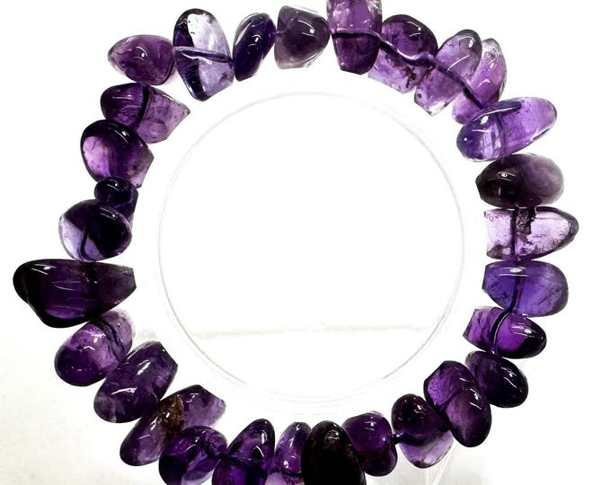 Natural Purple Amethyst Gemstone Free form Chips 7" Handmade Elastic Cord Beaded Bracelet - PGB241