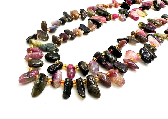 Natural Rainbow Tourmaline Freeform Chip Irregular Slab Flat Shapes Stick Gemstone Beads - PGS214