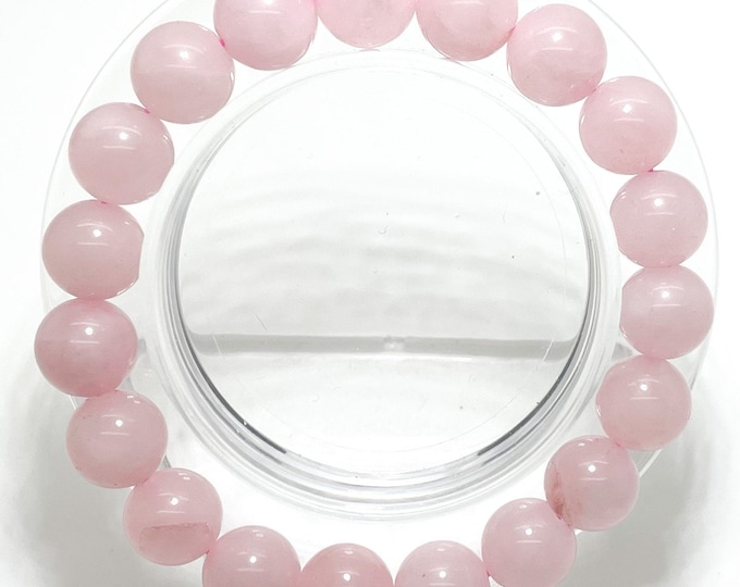 Rose Quartz Bracelet, Light Pink Rose Quartz Smooth Round Natural Gemstone Beads Size 6 8 10mm Stretch Elastic Cord  Bracelet PGB83