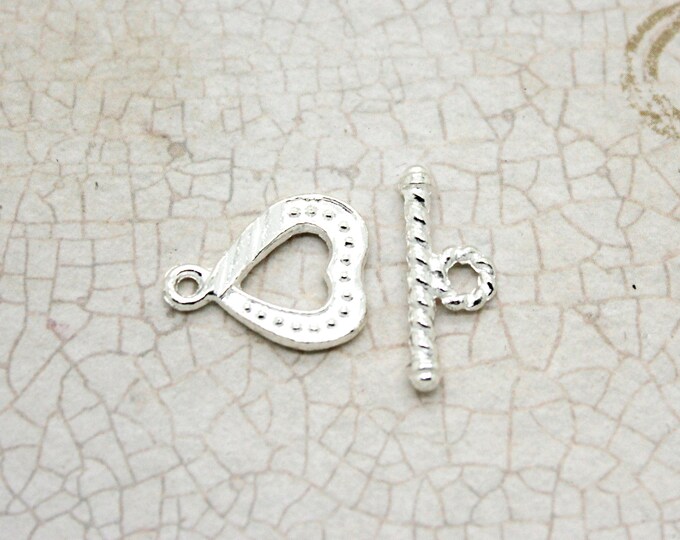 Bulk 12mm x 15mm Silver Flat Heart Shape Enamel Lines Toggle Antiqued Clasps, Jump Ring, Necklace Bracelet, Connectors, Jewelry Supplies
