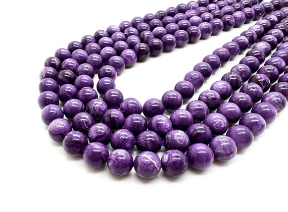 Dyed Purple Charoite Beads: Smooth Round Gemstone Spheres