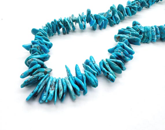 Arizona Kingman Turquoise Graduated Stick Slice Beads – Natural Blue Turquoise Flat Nugget Gemstone | Statement Jewelry Supplies PGS370TQ15