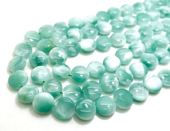 Green Moonstone Beads, Natural Green Flat Round Polished Moonstone Gemstone Beads 12mm 15mm 20mm - PGS398