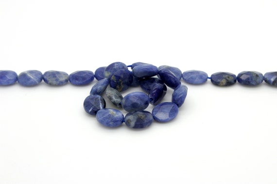 Flat Sodalite Beads, Natural Blue Sodalite Smooth Polished Faceted Flat Oval Gemstone Beads - PGP14