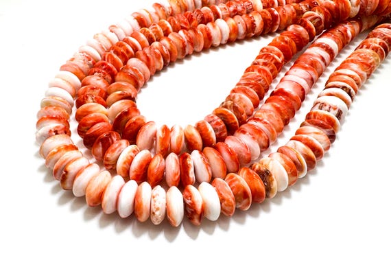 AAA Natural Red Spiny Oyster Rondelle Disc Polished 12mm Assorted Size Beads - PG263C