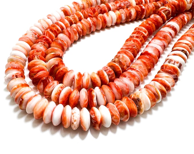 AAA Natural Red Spiny Oyster Rondelle Disc Polished 12mm Assorted Size Beads - PG263C