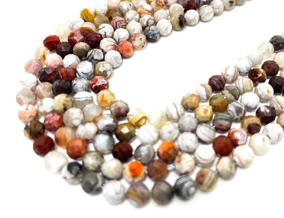 Natural Brown Mexico Crazy Lace Agate Faceted Round 5mm Gemstone Beads - RNF126