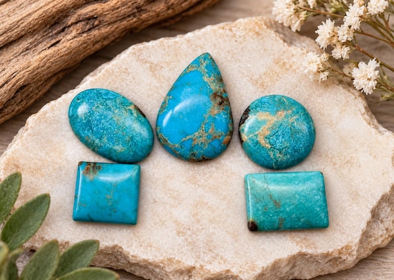Natural Turquoise Cabochon Untreated  Square, Pear, Oval, Round & Rectangle Gemstone Beads Jewelry Making Wire Wrapping One of a Kind -PG326