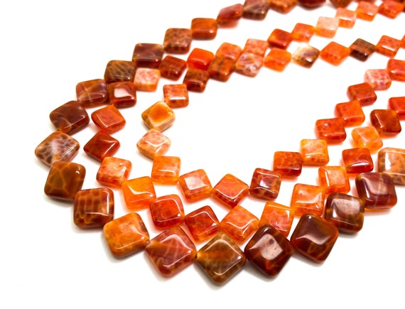 Fire Agate, Natural Red Fire Agate Polished Smooth Flat Square Gemstone Beads - PG186