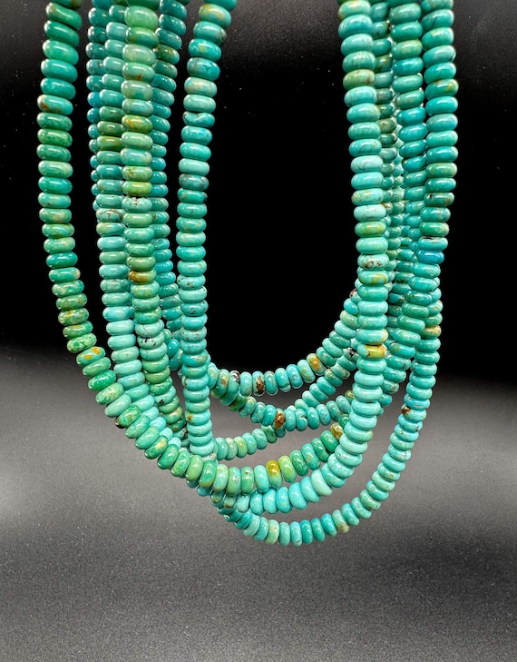 Natural Kingman Turquoise Rondelle Beads • Genuine 6mm Arizona Turquoise • High-Quality Blue Green Polished Gemstone - PGS399A