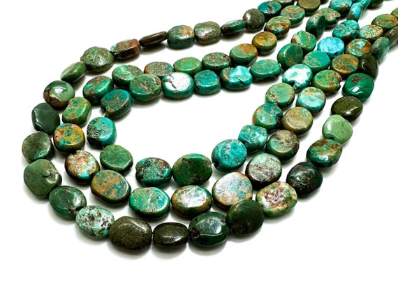 Hubei Turquoise Flat Oval Beads 8x10mm Green Turquoise Natural Matrix Gemstone Beads Southwestern Jewelry Making - PGS391A
