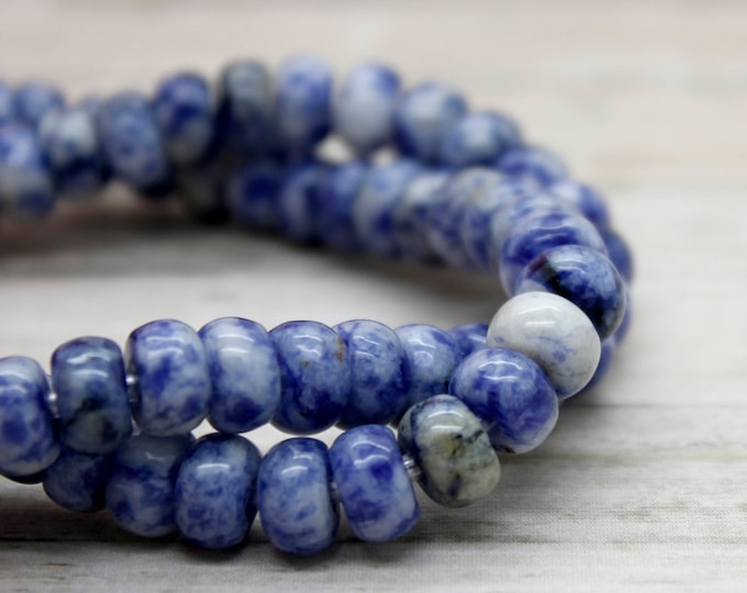 Chinese Sodalite Smooth Polished Rondelle Gemstone Beads 8" strand (5mm x 8mm beads, 2.5 mm hole) -8RD04
