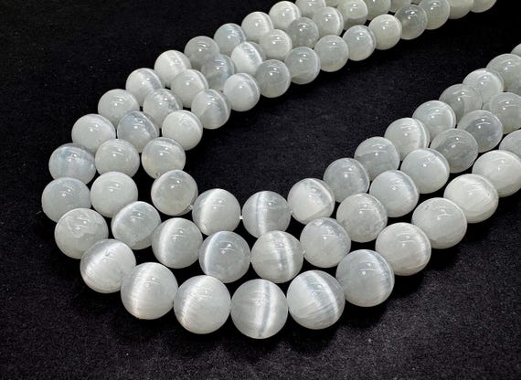AAA Rare Genuine Natural White Selenite Polished Smooth Round Gemston Beads - PG17