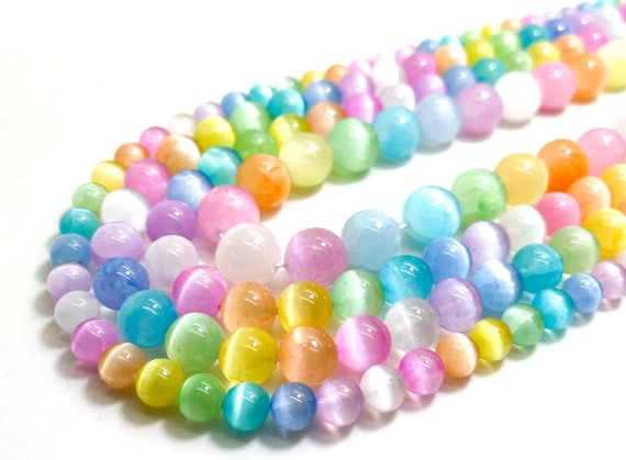 Rainbow Selenite Beads, AAA Rare Natural Multi-Color Selenite 6mm 8mm 10mm Round Gemstone Beads - PG17