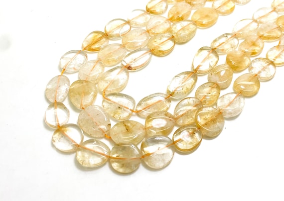 Golden Citrine Beads, Natural Yellow Citrine Polished Nugget Pebble Flat Round Oval Gemstone Beads - PGS378