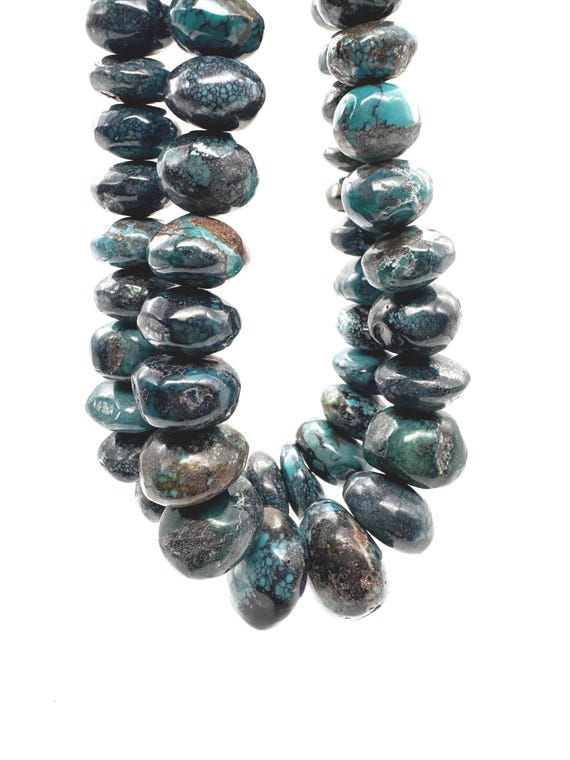 Giant Kingman Turquoise Beads Massive 16mm-25mm Graduated Smooth Rondelle Genuine USA Blue Teal Stone 15.5-inch Statement Gemstone WHTQ12
