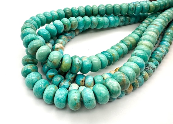 Genuine Blue Turquoise Natural Arizona Turquoise Grade AAA Smooth Polished Rondelle Gemstone Beads (8mm 10mm) - PGS368