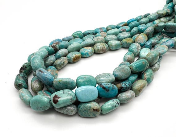 Natural Turquoise Oval Beads, Blue Green Turquoise Gemstone Beads, Smooth Nugget Spacer Beads, Jewelry Making Supplies - PGS421