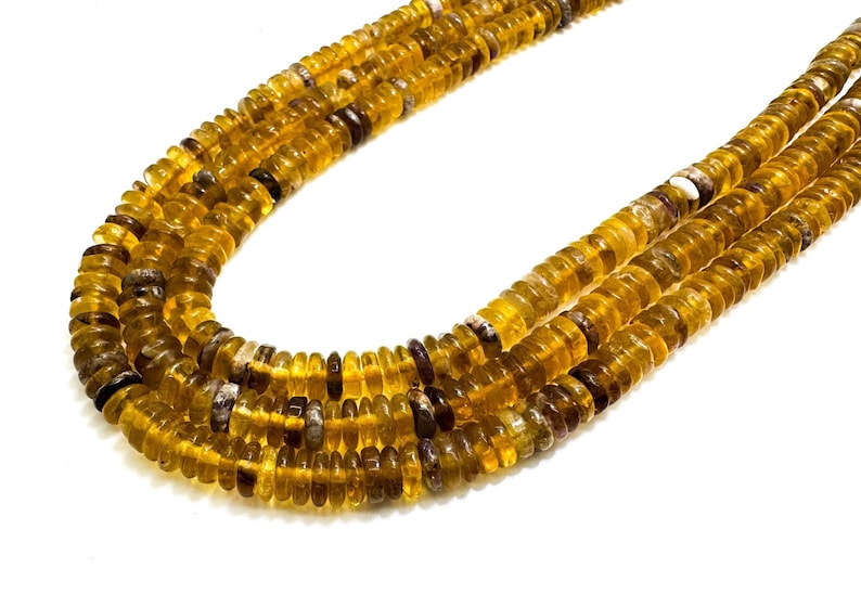 Natural Yellow Quartz Beads, Honey Quartz Smooth Polished Rondelle Nugget Round Flat 2mm x 6mm Gemstone Beads