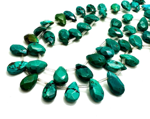 Natural Arizona Turquoise, Genuine Blue Kingman Turquoise Faceted Teardrop Pear Gemstone Beads - PGS395