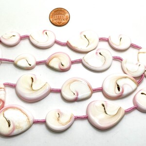 Puede incluir: Una hebra de cuentas de concha rosa y blanca con un cord&oacute;n rosa. Las cuentas tienen forma de l&aacute;grima y un patr&oacute;n de espiral. El cord&oacute;n tiene un cierre de bot&oacute;n.