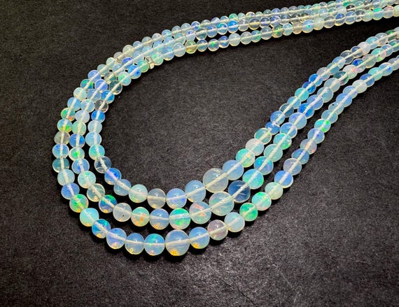 Natural Ethiopian Opal Beads | Rainbow Fire Opal Round Beads 3–7mm | Genuine Welo Opal | Jewelry Making Beads | 15” Strand PGS31
