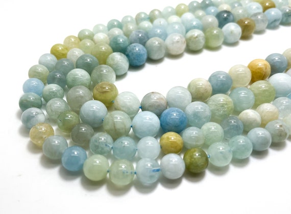 Polished Aquamarine Gemstone Beads: Multi-Color Round 8mm 10mm