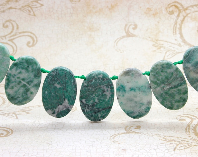 New Mountain Jade Natural Flat Oval Smooth Gemstone Beads Loose Bead 22mm x 36mm - 15.5" Strand