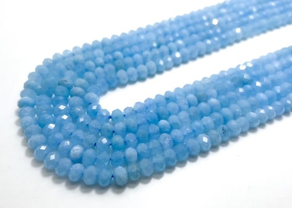 Aquamarine Beads, Natural Faceted Rondelle AAA Blue Aquamarine 4mm x 6mm Gemstone Beads for necklace bracelet- RDF86