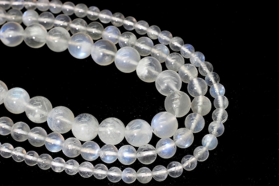 Natural Moonstone Beads, Grade AAA Natural Blue Flash Rainbow Moonstone Smooth Round Sphere Ball Gemstone Beads - RN126