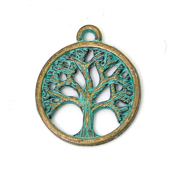 Antiqued Patina Green Bronze Charm Beads Pendant Earing 2mm x 15mm x 18mm - Tree of Life PP34