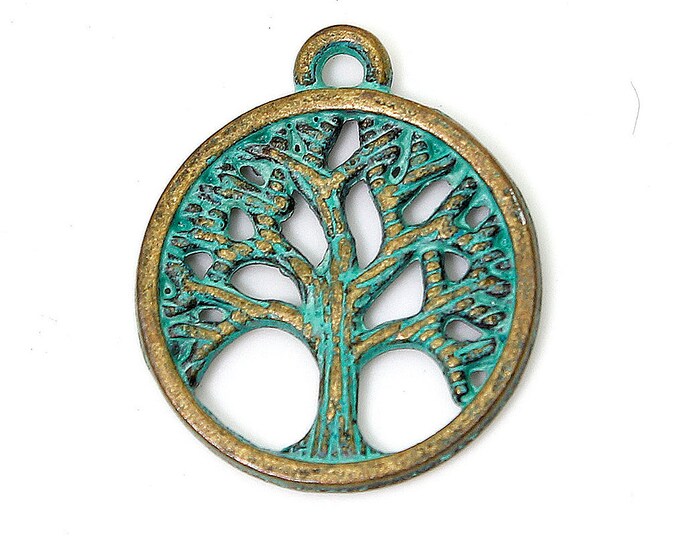 Antiqued Patina Green Bronze Charm Beads Pendant Earing 2mm x 15mm x 18mm - Tree of Life PP34