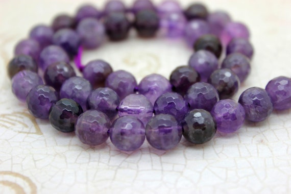 Natural Amethyst Beads, Faceted Amethyst Round Ball Sphere Natural Loose Gemstone Beads (6mm 8mm 10mm) - PG51